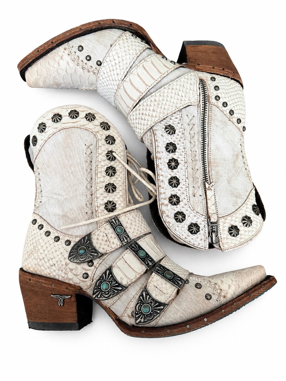 Lane Showdown White Leather Western Lace-Up Boots Size 8 Rare Sold Out